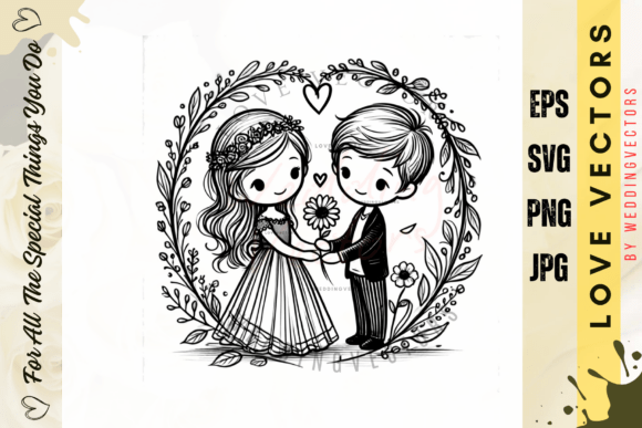 C3630: Elegant Wedding Couple & Love Vectors