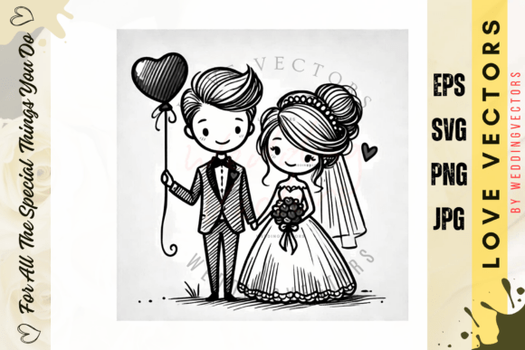 Elegant Wedding Couple & Love Vectors: C3669 Design Set