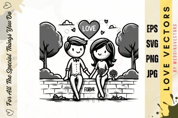 Modern Romantic Branding Illustration: Wedding Couple & Love Vectors