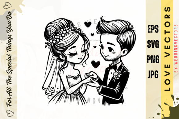 Timeless Love Illustration: Wedding Couple & Love Vectors - C3770