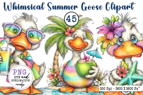 Whimsical Summer Goose Clipart for Creative Design Projects