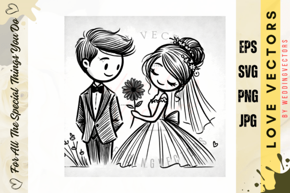 Whimsical Wedding Illustration C370: Love in Vector Form